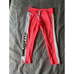 Love & Sports Womens Neon Pink White Stripe Active Leggings XL 16-18 Pockets